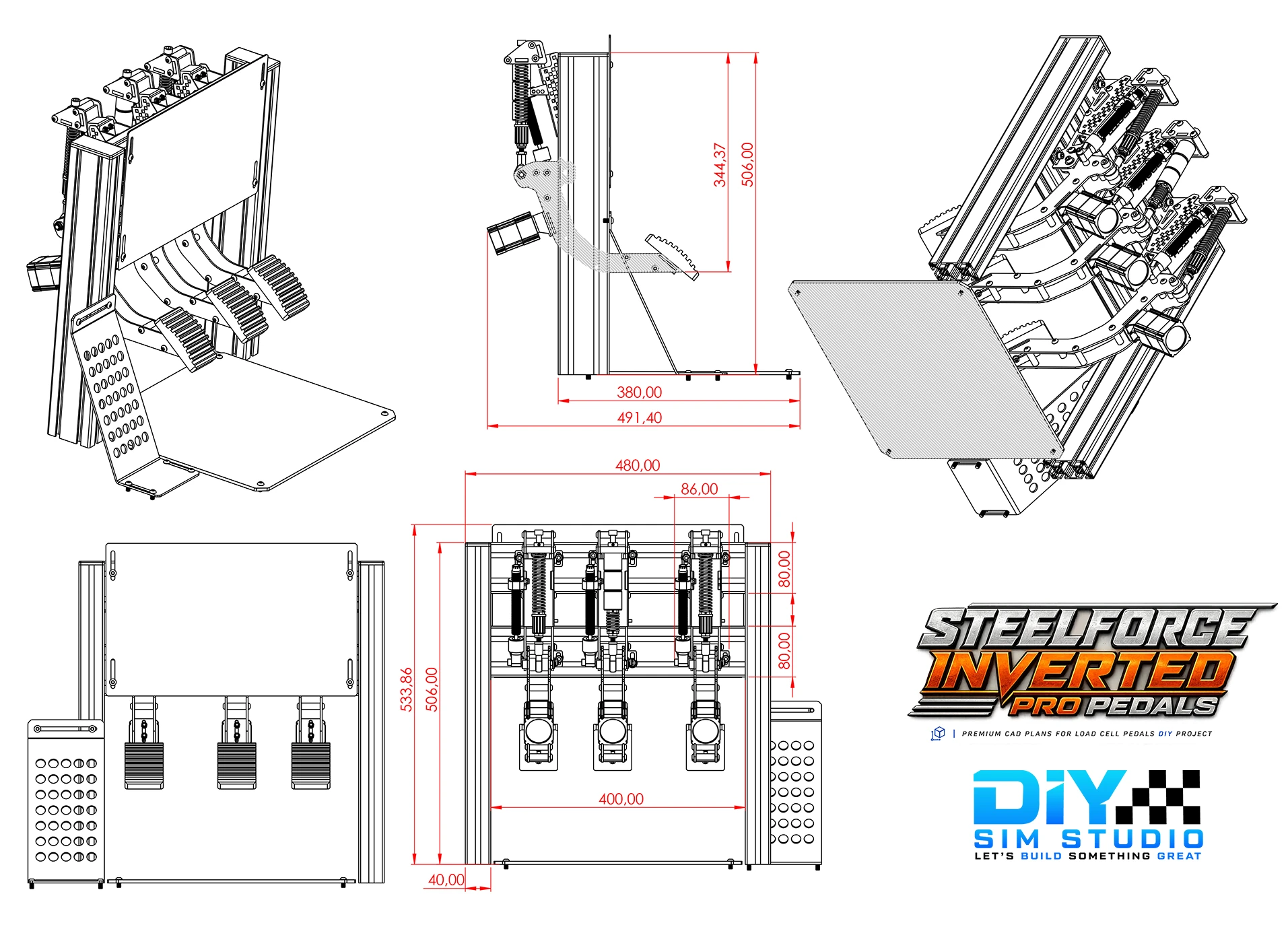 SteelForce Inveted Pro Pedals - CAD Plans for DIY Load Cell Pedals